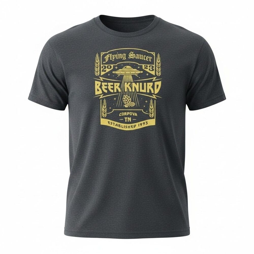 Flying Saucer T-Shirt Mens XXL Blue Beer Knurd Cordova TN Logo NWOT